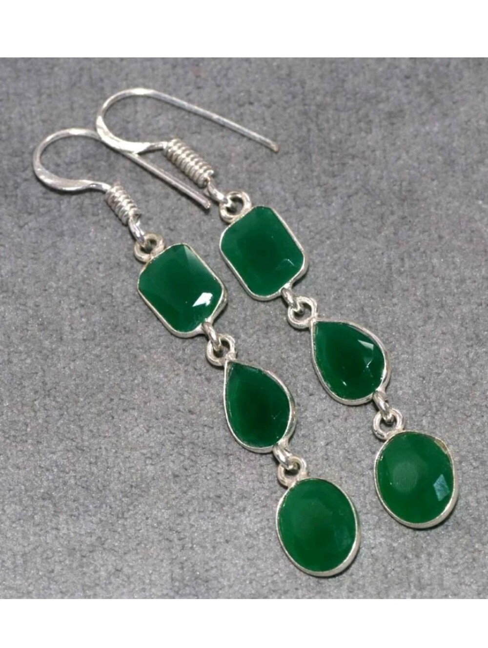 Green Onyx Gemstone 925 Sterling Silver Handmade Drop Dangle Earrings